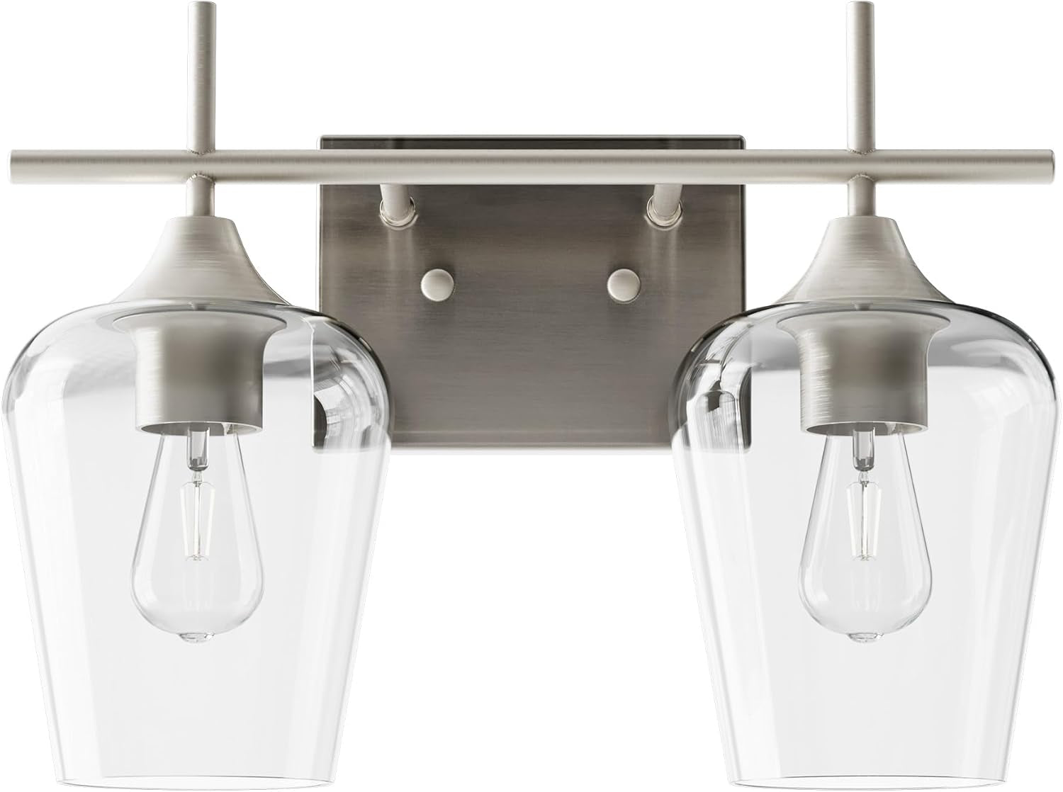 Bathroom Vanity Light, 2 Light Bathroom Light Fixture over Mirror, Bathroom Wall Lamp with Clear Glass, Modern Brushed Nickel Vanity Lighting Fixtures for Bathroom, Bedroom, Hallway