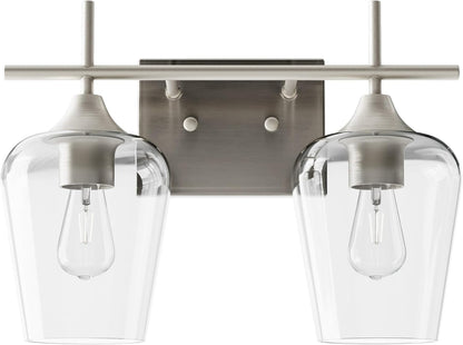 Bathroom Vanity Light, 2 Light Bathroom Light Fixture over Mirror, Bathroom Wall Lamp with Clear Glass, Modern Brushed Nickel Vanity Lighting Fixtures for Bathroom, Bedroom, Hallway
