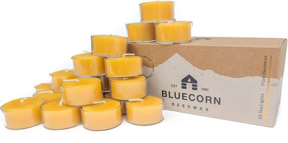 Tea Light Candles, 100% Pure Natural Bees Wax, Yellow Tea Lights, Fragrance Free, Paraffin & Soy Free Candle Wax, Clean Burning, Long Lasting (4-5 Hrs), American Made, 24 Pack