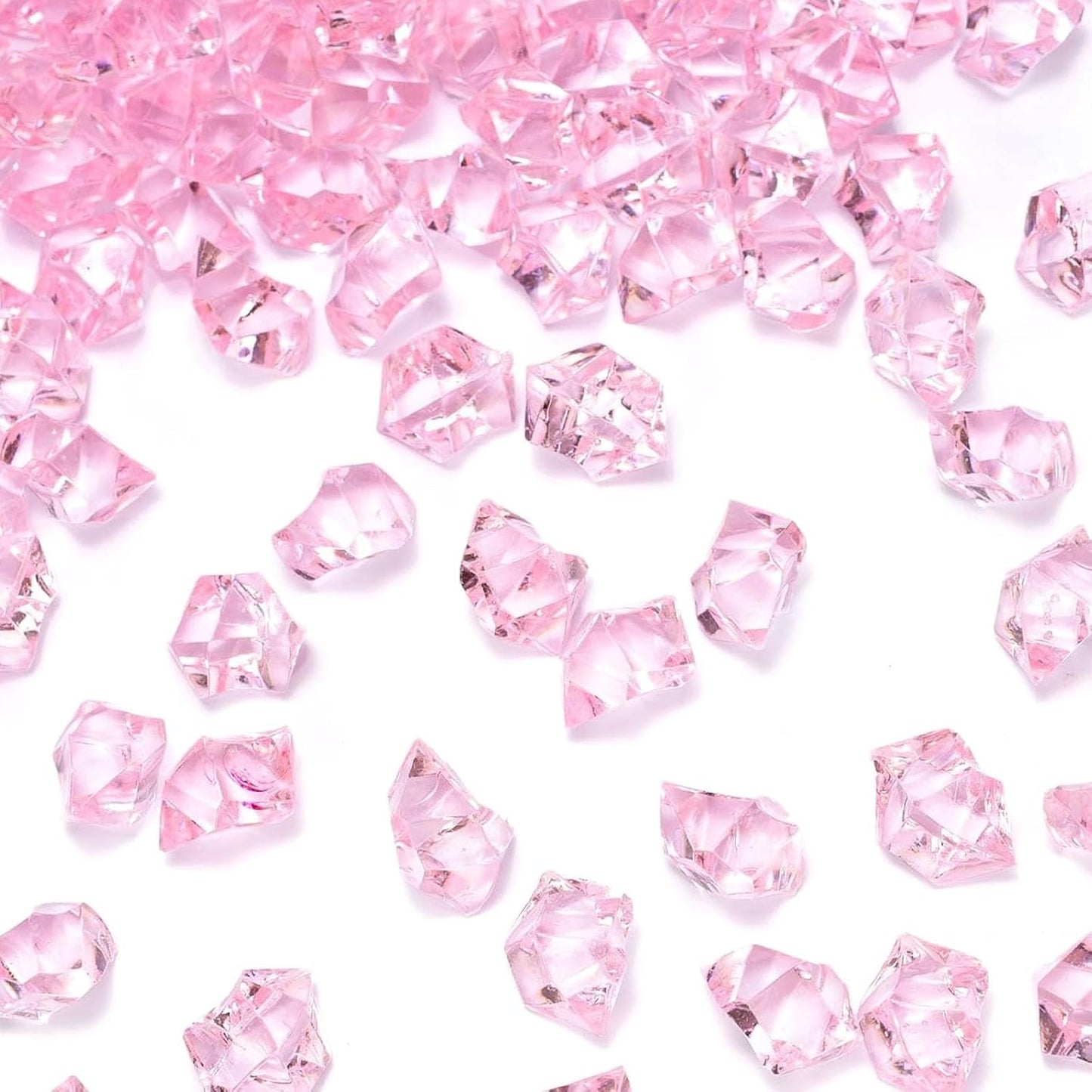 Pink Fake Ice, 150PCS Acrylic Fake Diamonds, Plastic Crystals Gems, Vase Fillers DIY Craft Makeup Brush Rocks Wedding Party Table Centerpieces Scatter Decorations