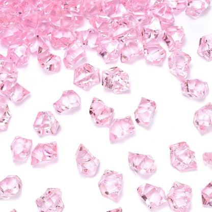 Pink Fake Ice, 150PCS Acrylic Fake Diamonds, Plastic Crystals Gems, Vase Fillers DIY Craft Makeup Brush Rocks Wedding Party Table Centerpieces Scatter Decorations