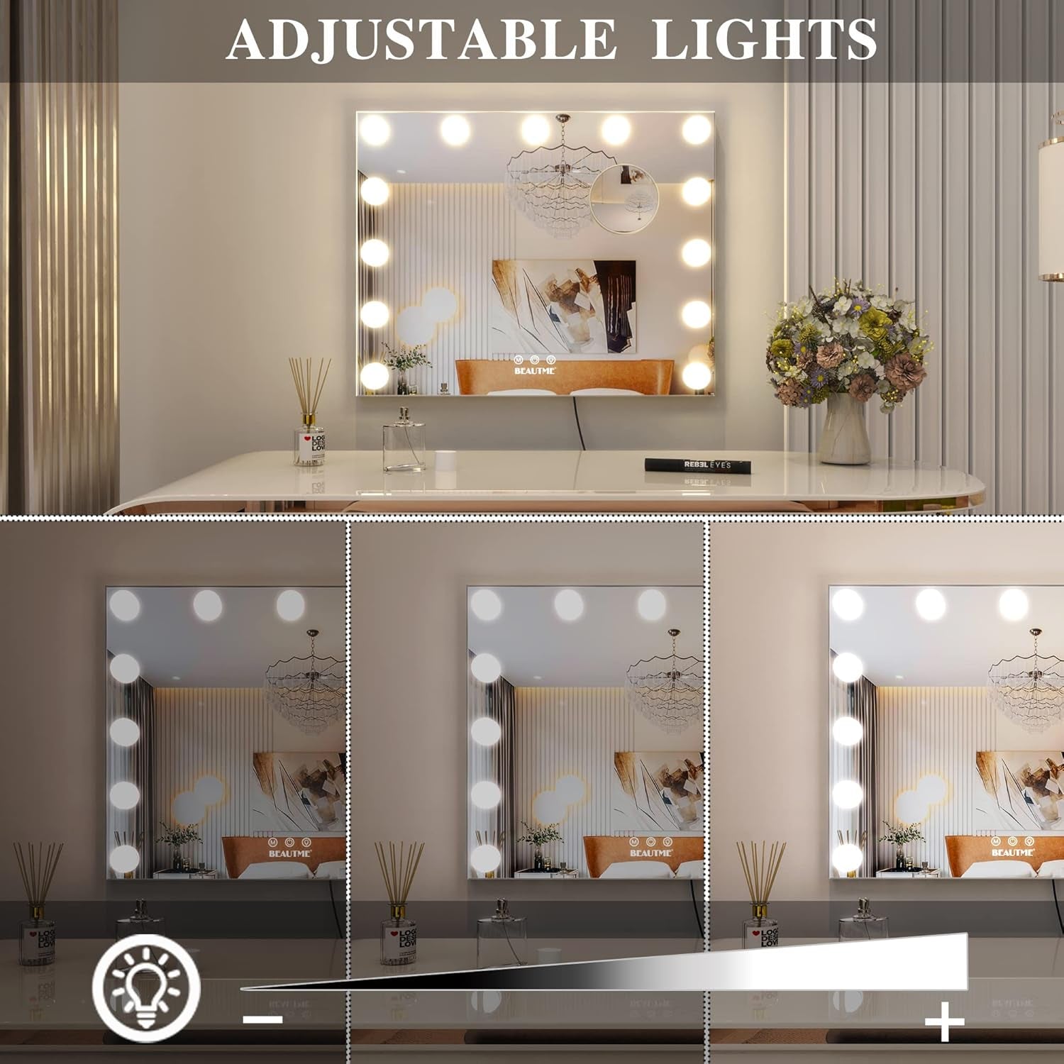 Vanity Mirror with Lights Hollywood Mirror Dressing Table Mirror with 13 LED Bulbs and 10X Magnification Touch Screen Desktop Mirror/Wall-Mounted Mirror (20 X16.6Inch, Silver)