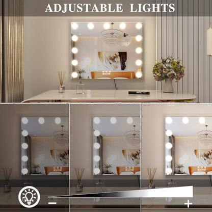 Vanity Mirror with Lights Hollywood Mirror Dressing Table Mirror with 13 LED Bulbs and 10X Magnification Touch Screen Desktop Mirror/Wall-Mounted Mirror (20 X16.6Inch, Silver)