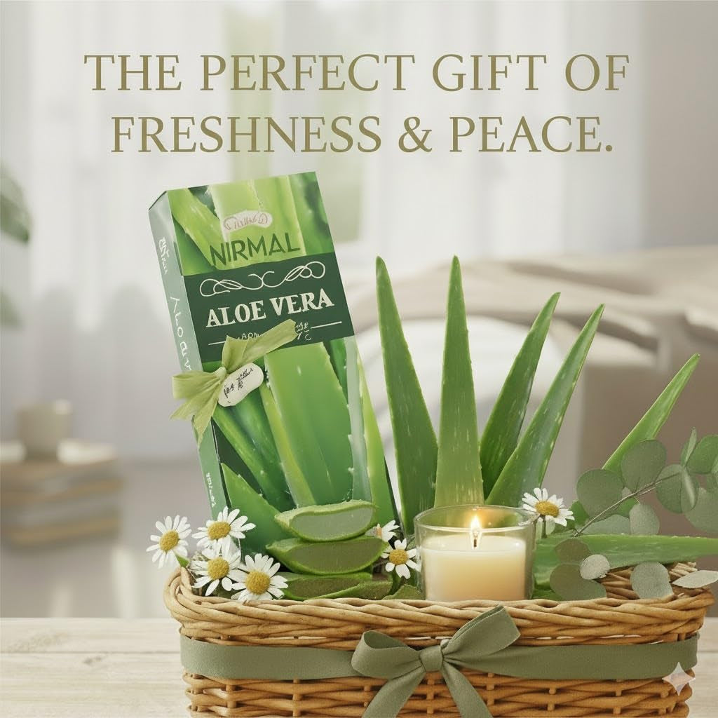 Nirmal Aloe Vera Incense Sticks, Pack of 6 (120 Sticks). Fresh, Clean & Soothing Scent. Perfect for Stress Relief, Relaxation, Yoga & Refreshing Home Fragrance